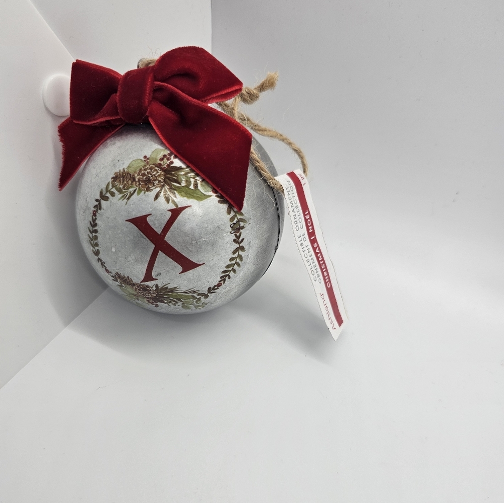 Ashland Letter X 3" Metal Silvertone Ball Hanging Christmas Tree Ornament New